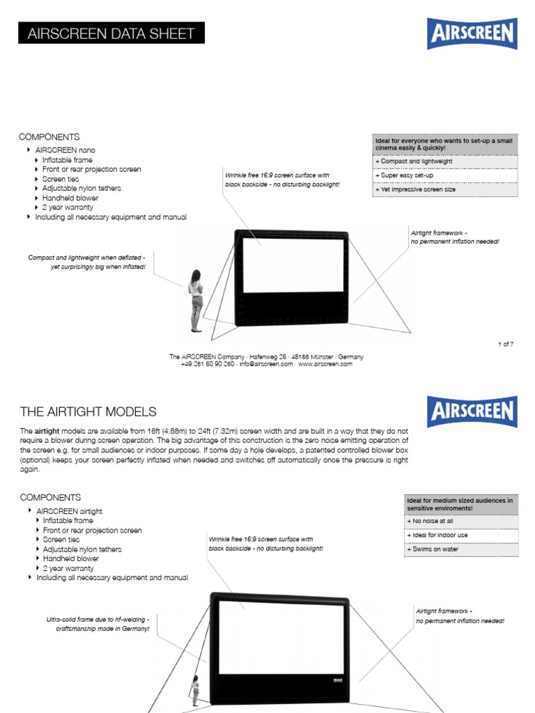 Inflatable Movie Screen Data Sheet | PDF | Length | Manufactured Goods