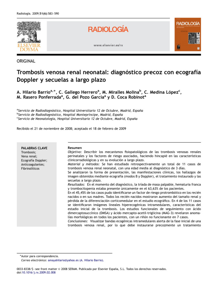 Trombosis venosa renal neonatal: diagnóstico y secuelas | PDF | Trombo ...