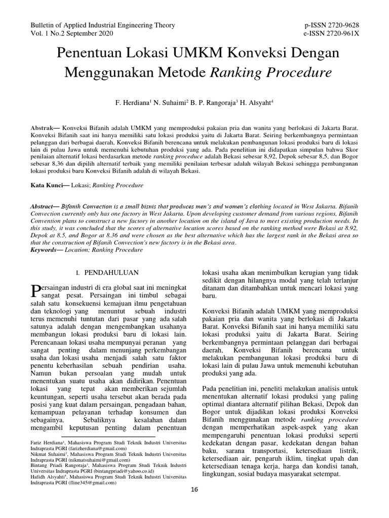 Lokasi Optimal UMKM Konveksi Bekasi | PDF