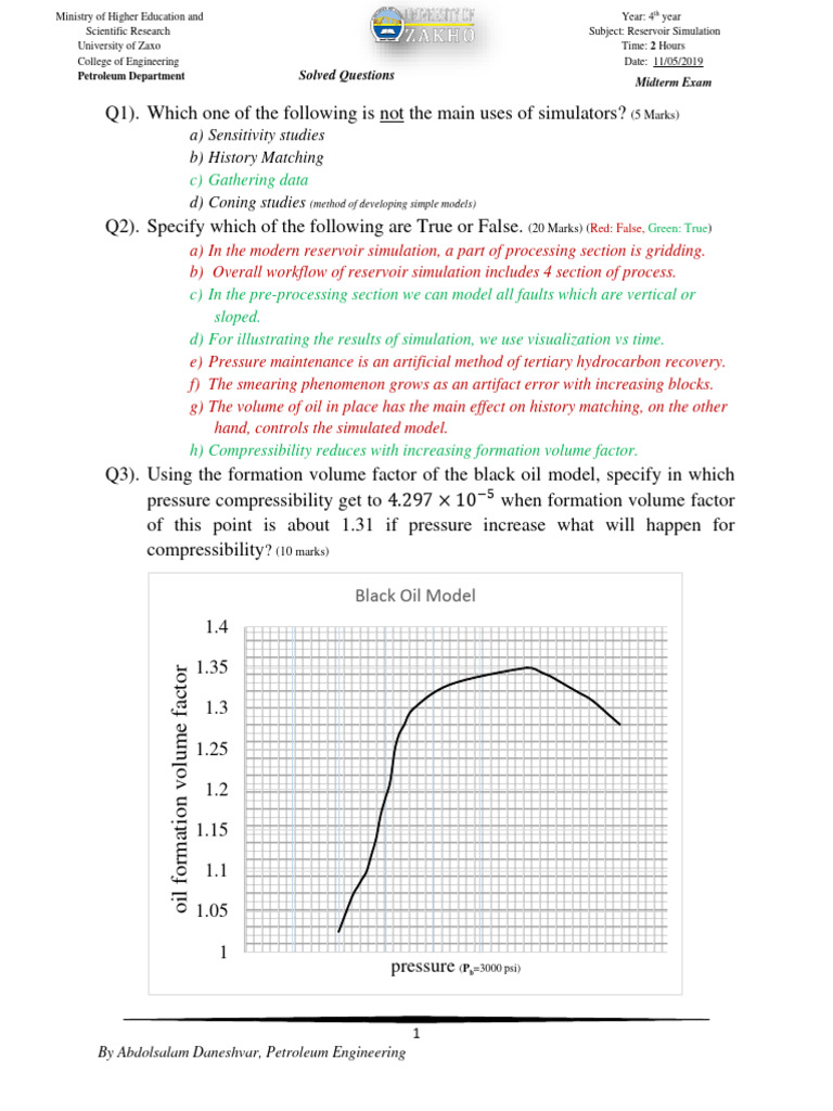 Reservoir Simulation Midterm Exam Solutions | PDF | Fluid Dynamics ...