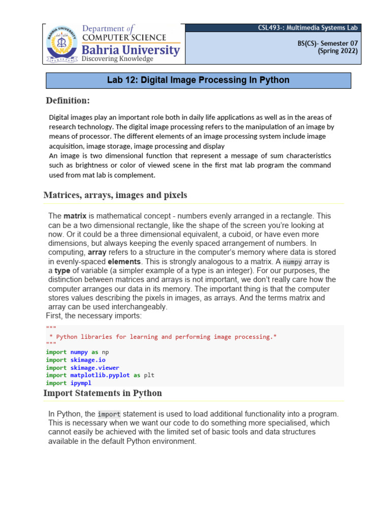 Digital Image Processing in Python | PDF | Matrix (Mathematics) | Pixel