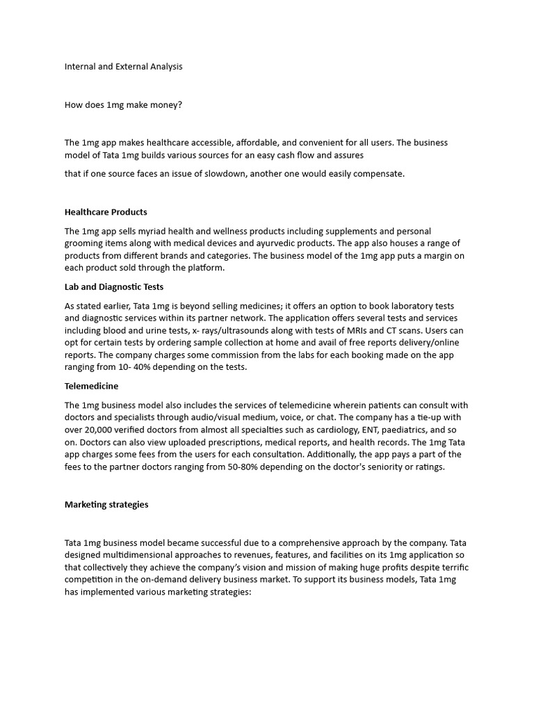 Internal and external analysis tata 1mg pdf health care mobile app