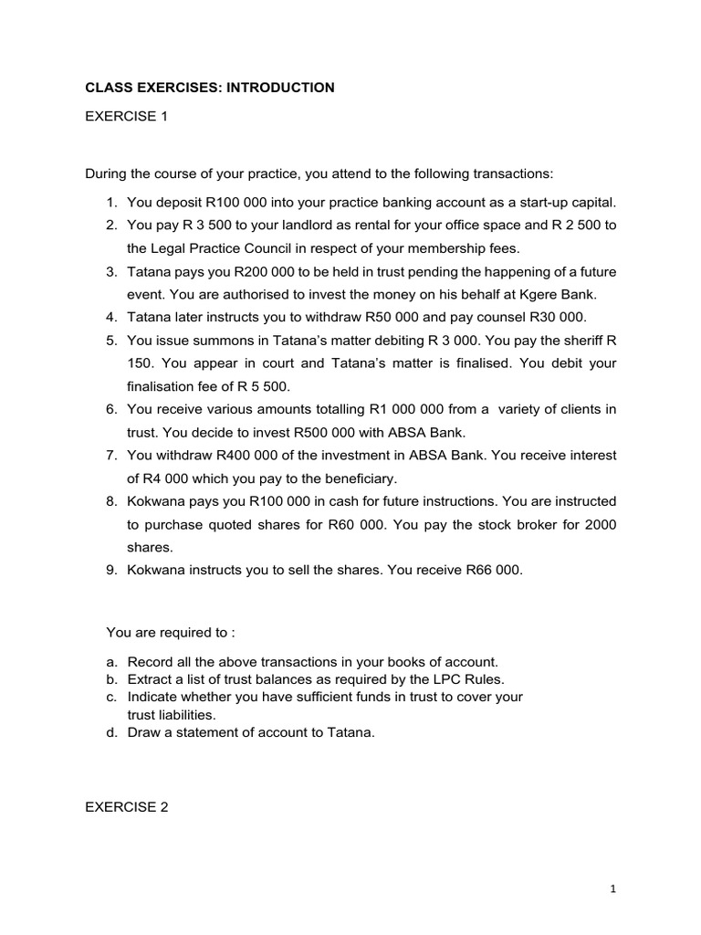 Lpam Practical Exercises 2024 - 1 | PDF | Banks | Trust Law