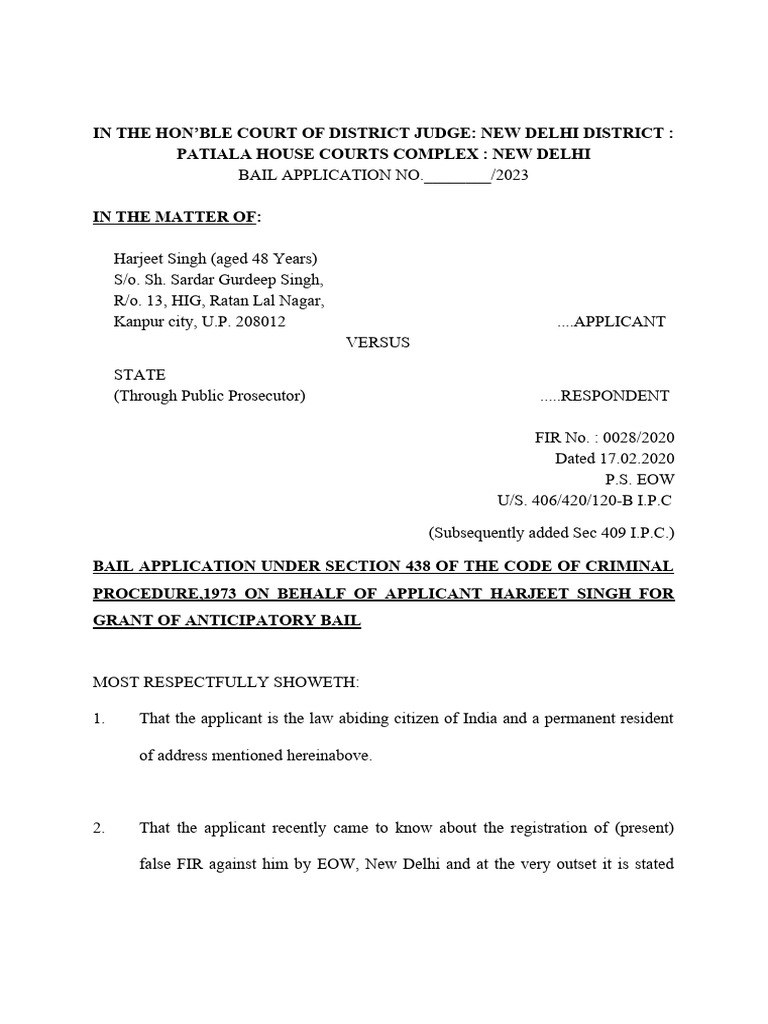 Anticipatory Bail Application for IPC 406/420 | PDF | Bail | Affidavit