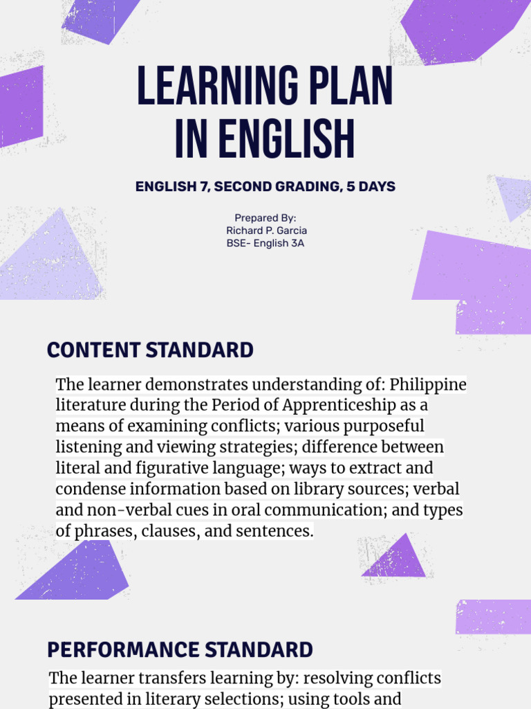 Learning Plan in English 7garcia | PDF | Educational Technology | Learning