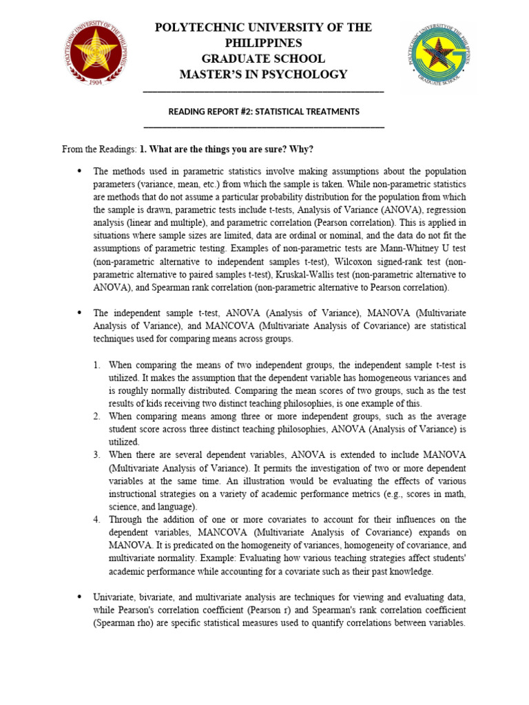 Statistical Treatments in Psychology | PDF | Student's T Test ...