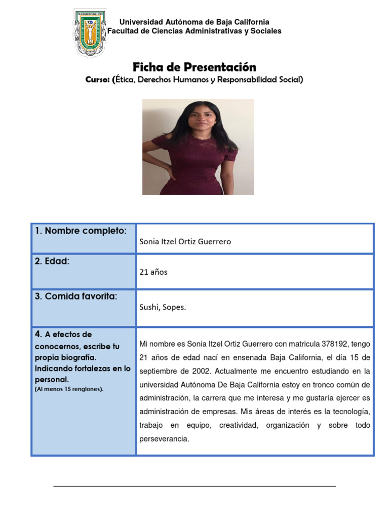 Ficha de Presentación | PDF | Crecimiento personal y profesional