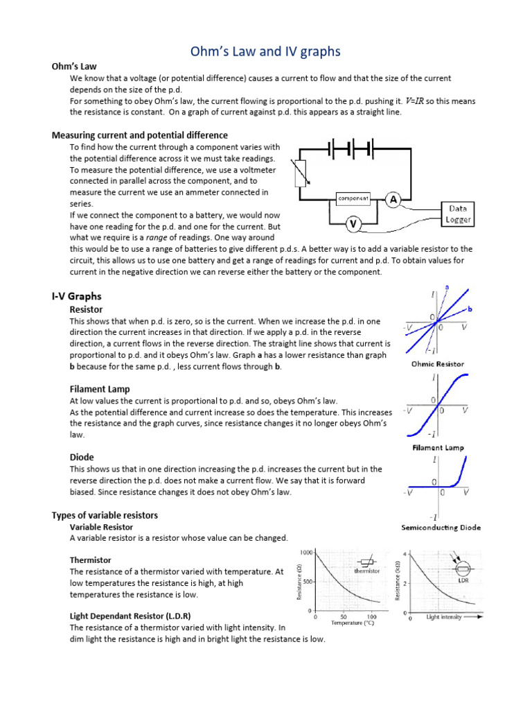 5.2 Ohms Law and IV Graphs Notes | PDF | Electrical Resistance And ...