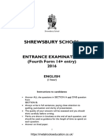 Shrewsbury 2016 14 English Entrance Exam