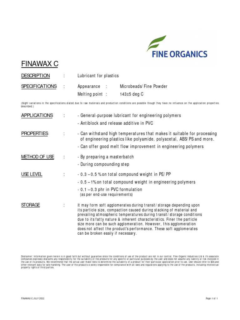 TDS - Finawax C 2 | Download Free PDF | Plastic | Polymers