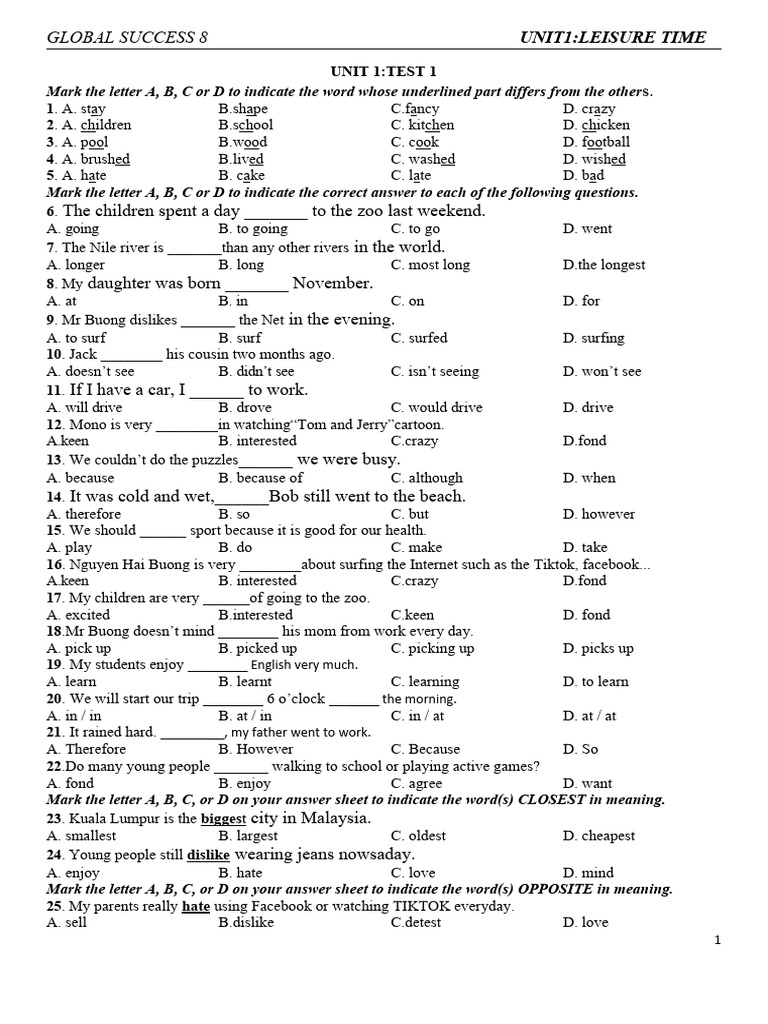 Practice Test Grade 8 Pdf Hobbies