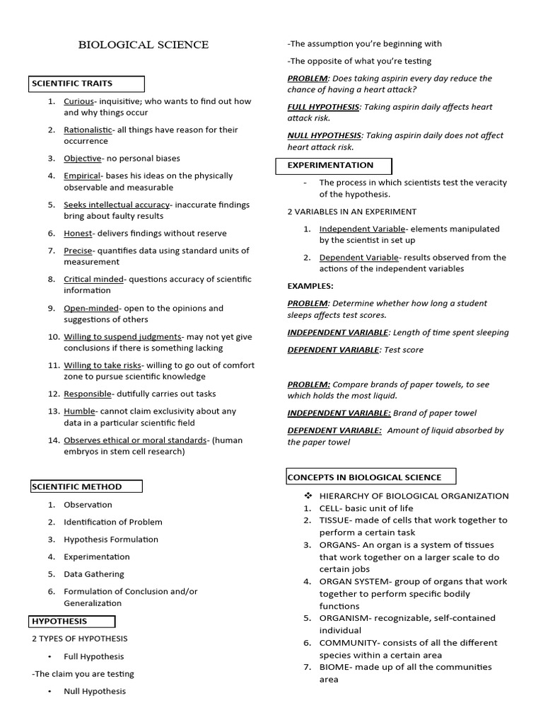Key Traits of Biological Science | PDF | Cell (Biology) | Tissue (Biology)