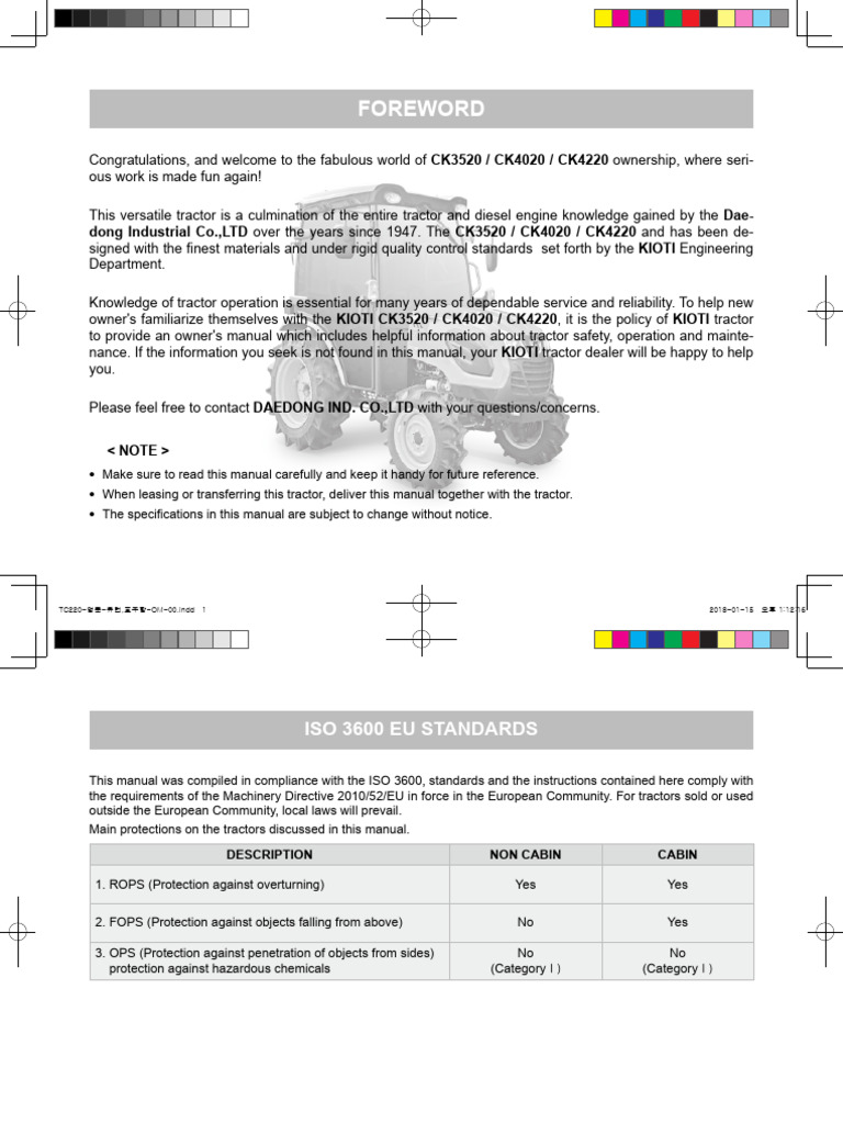 2018 KIOTI CK3510 OWNERS MANUAL PDF visual data 4