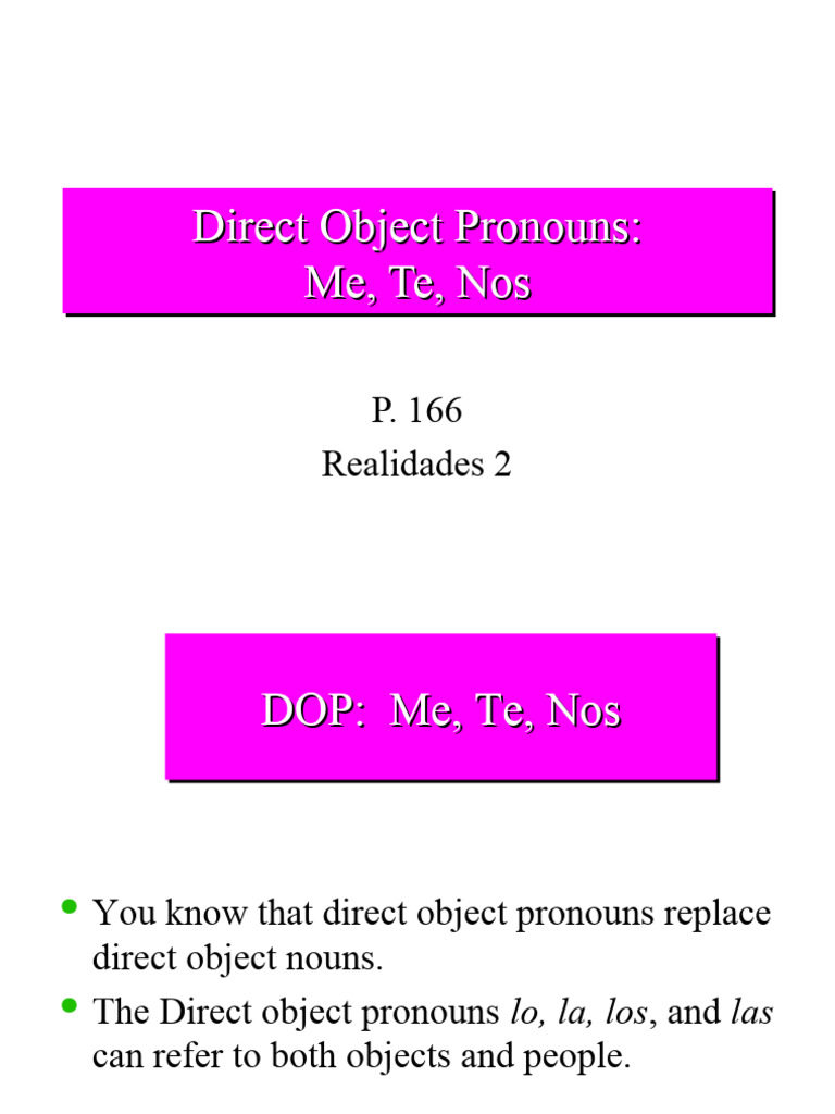 Spanish Direct Object Pronouns Guide | PDF | Philosophy