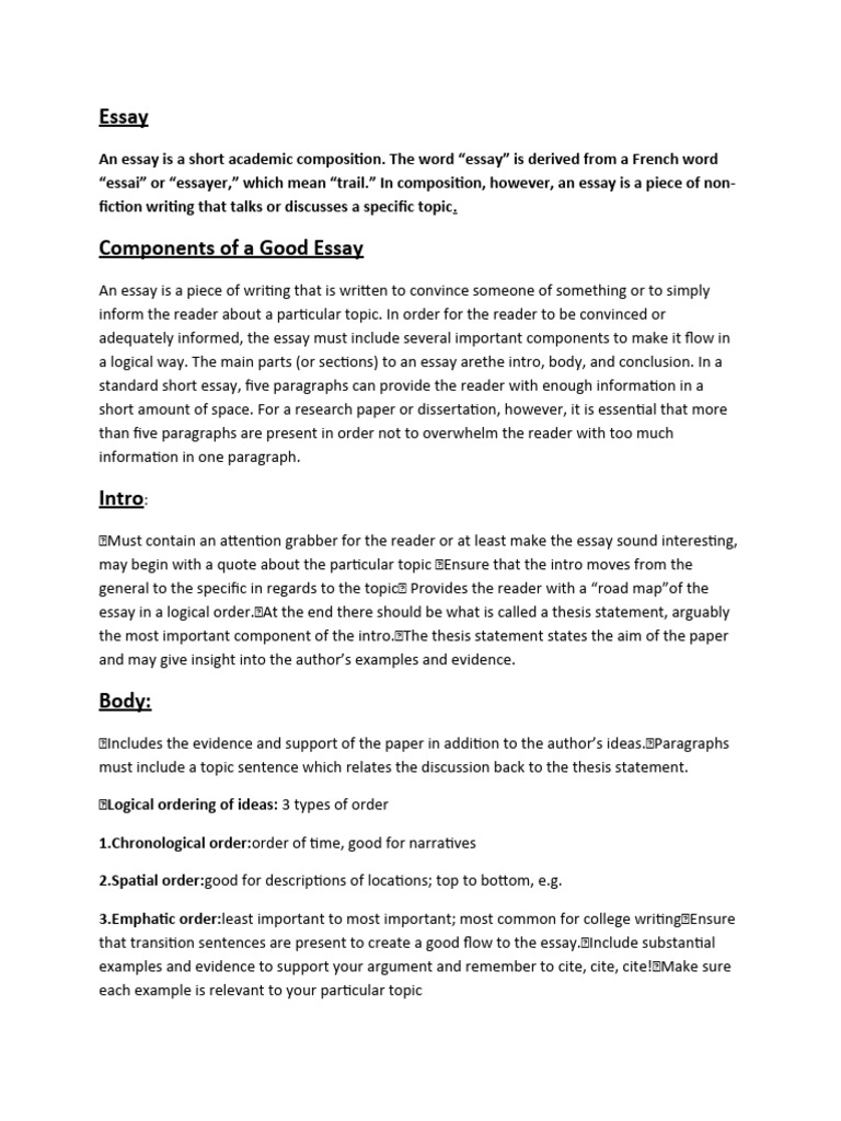 Components of Effective Essay Writing | PDF | Essays | Inductive Reasoning