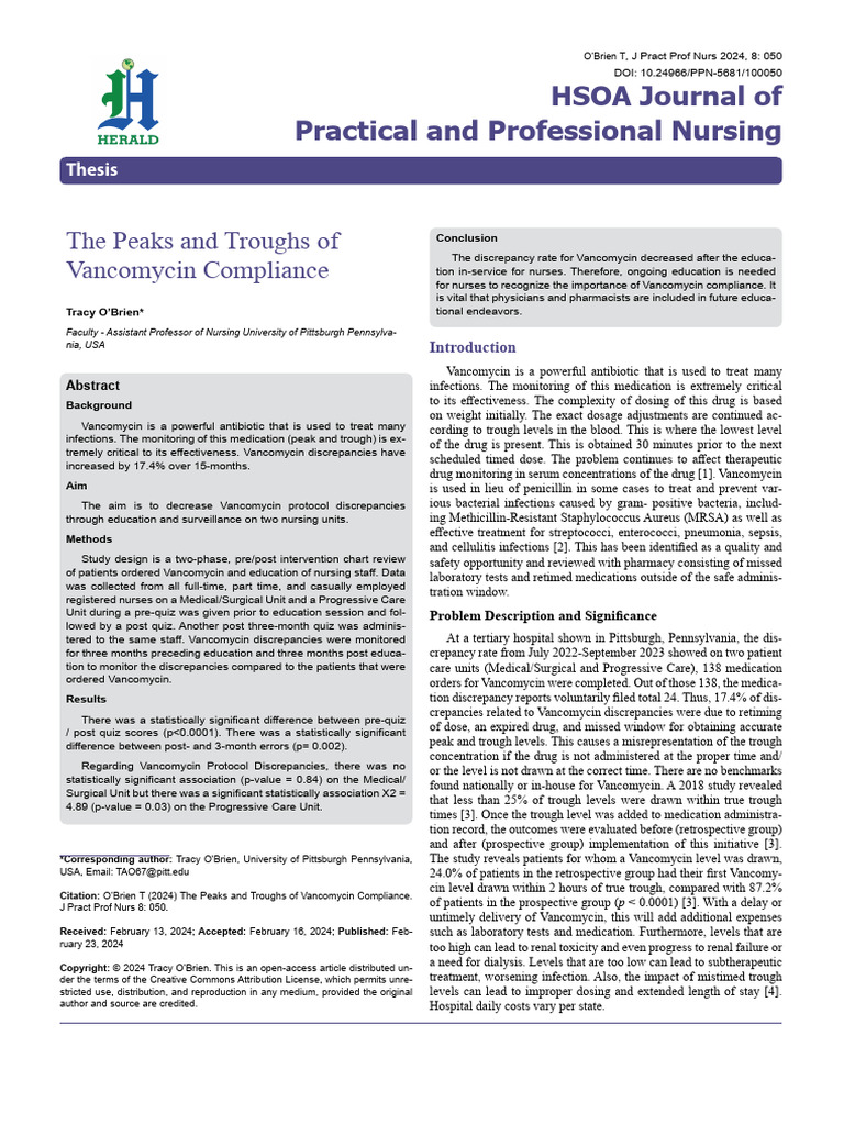 The Peaks and Troughs of Vancomycin Compliance | PDF | Methicillin ...