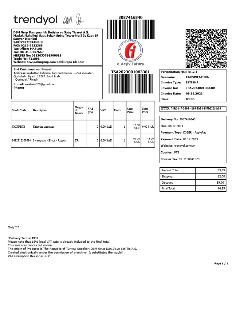 Saudi Online Shopper Invoice | PDF | Invoice | Value Added Tax