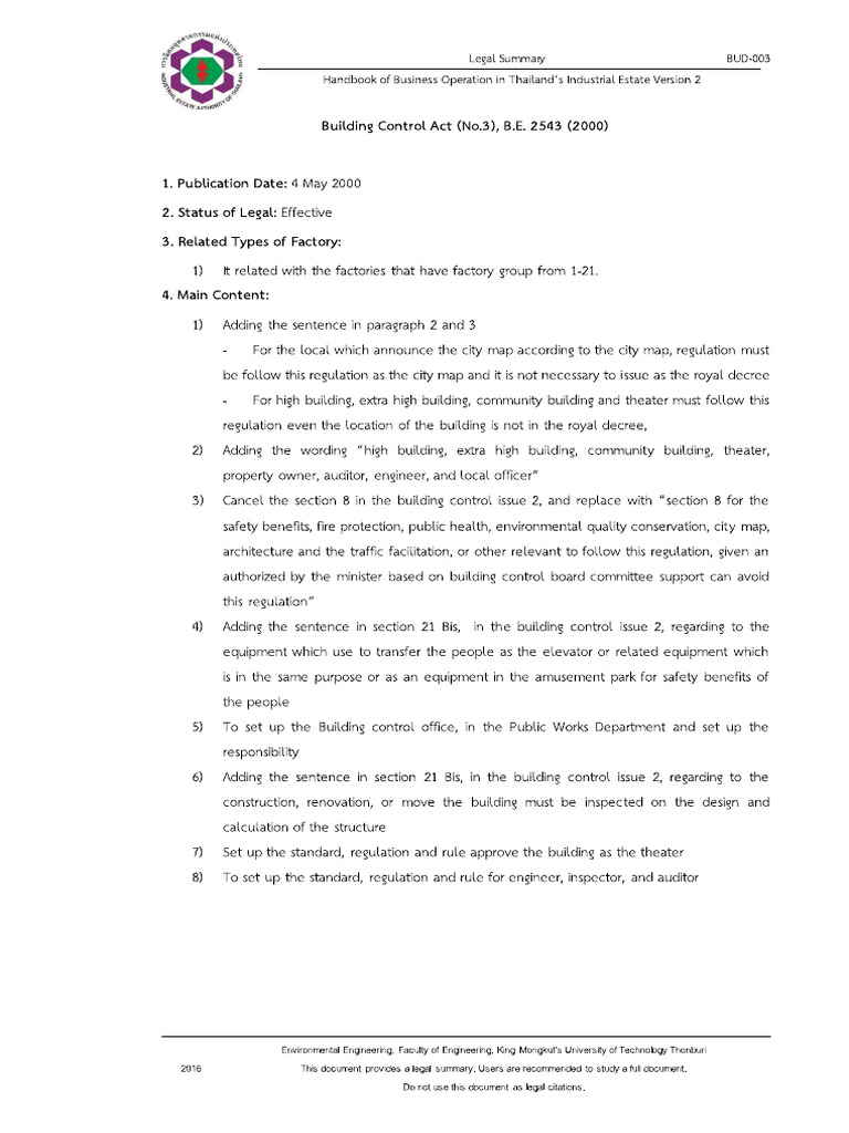 Building Control Act (No.3), B.E. 2543 (2000) | PDF