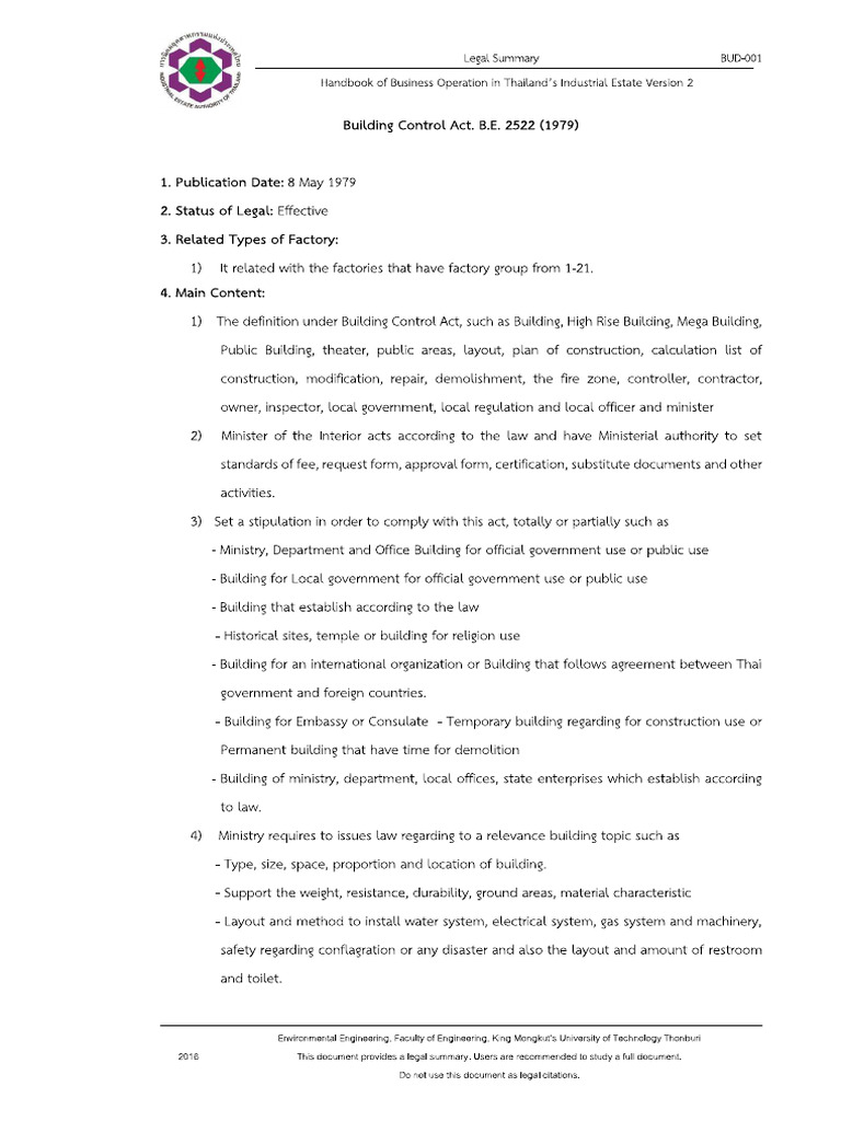 Building Control Act. B.E. 2522 (1979) | PDF