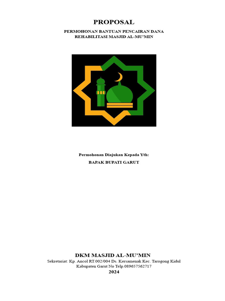 Proposal Pencairan Dana Masjid Al-Mu'min | PDF