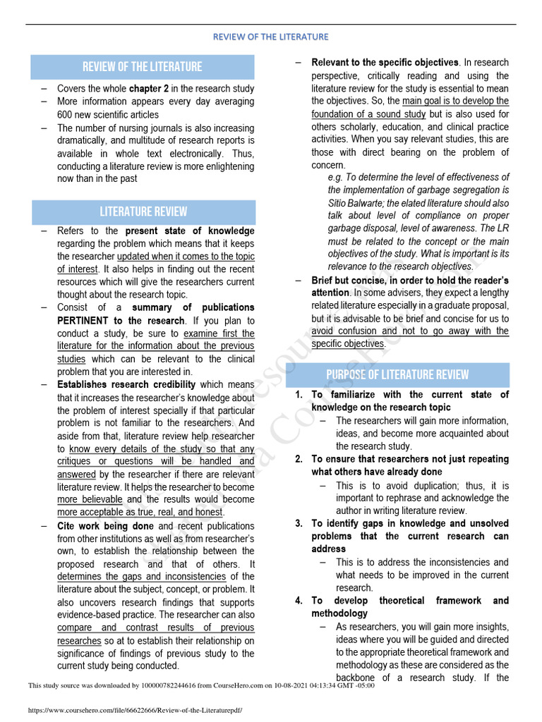 Importance of Literature Review in Research | PDF | Methodology | Theory