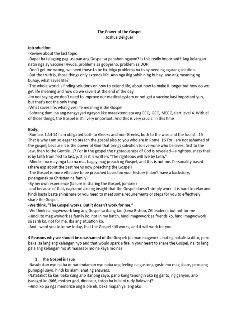 The Power Of The Gospel Pdf Jesus The Gospel