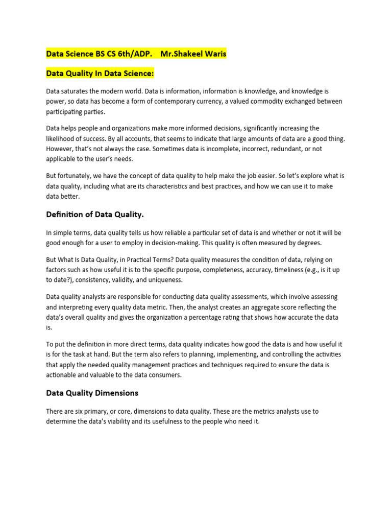 Key Dimensions of Data Quality | PDF | Data Quality | Data
