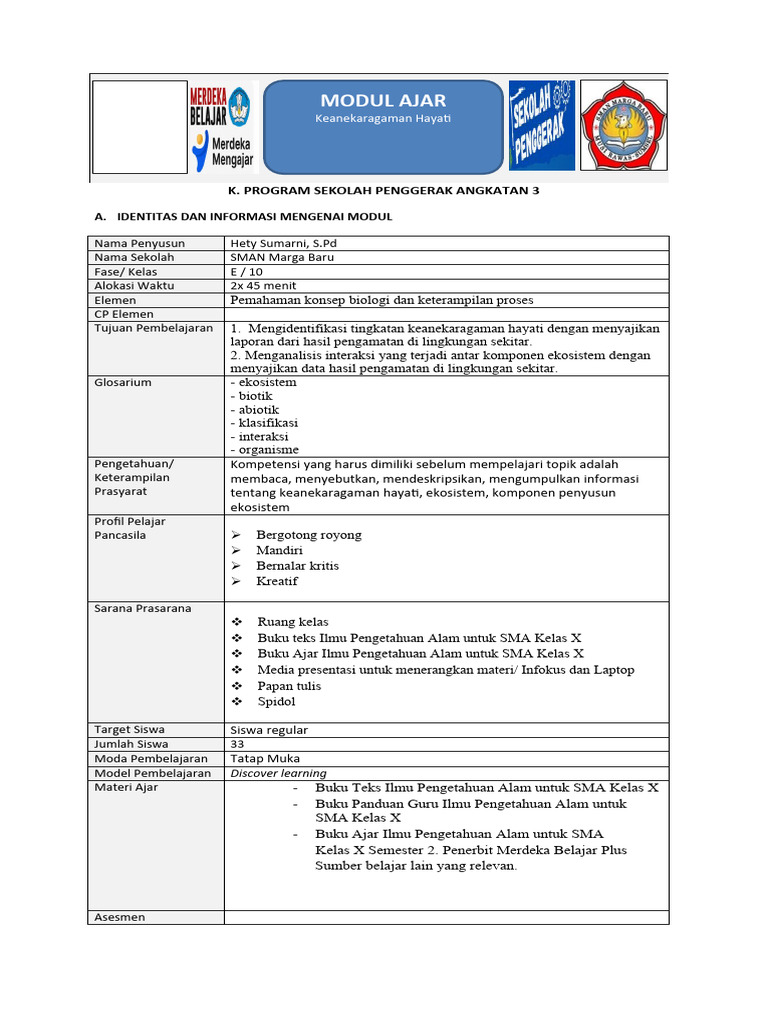 LK Modul Akjar - Hety Sumarni - Biologi | PDF | Seni & Disiplin Bahasa