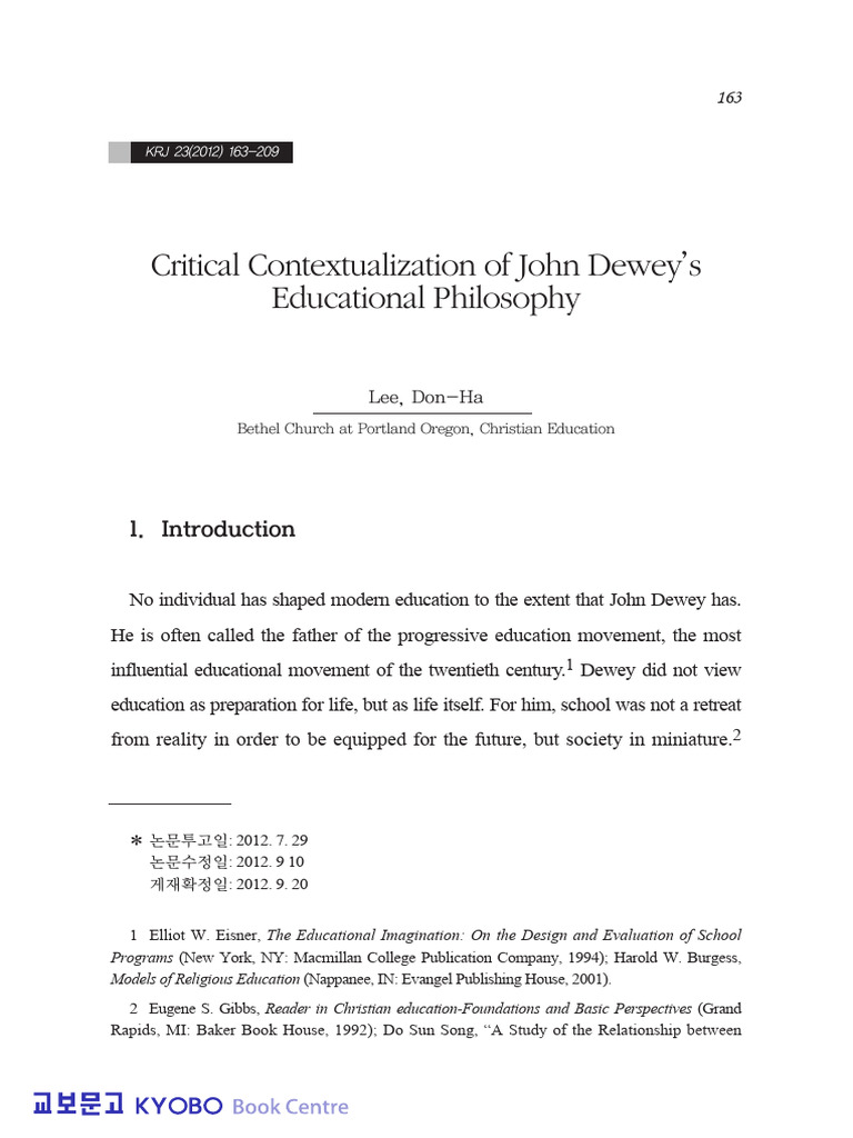 Critical Contextualization of John Dewey's Educational Philosophy | PDF ...