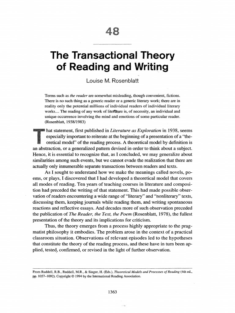 The Transactional Theory of Reading and Writing | PDF