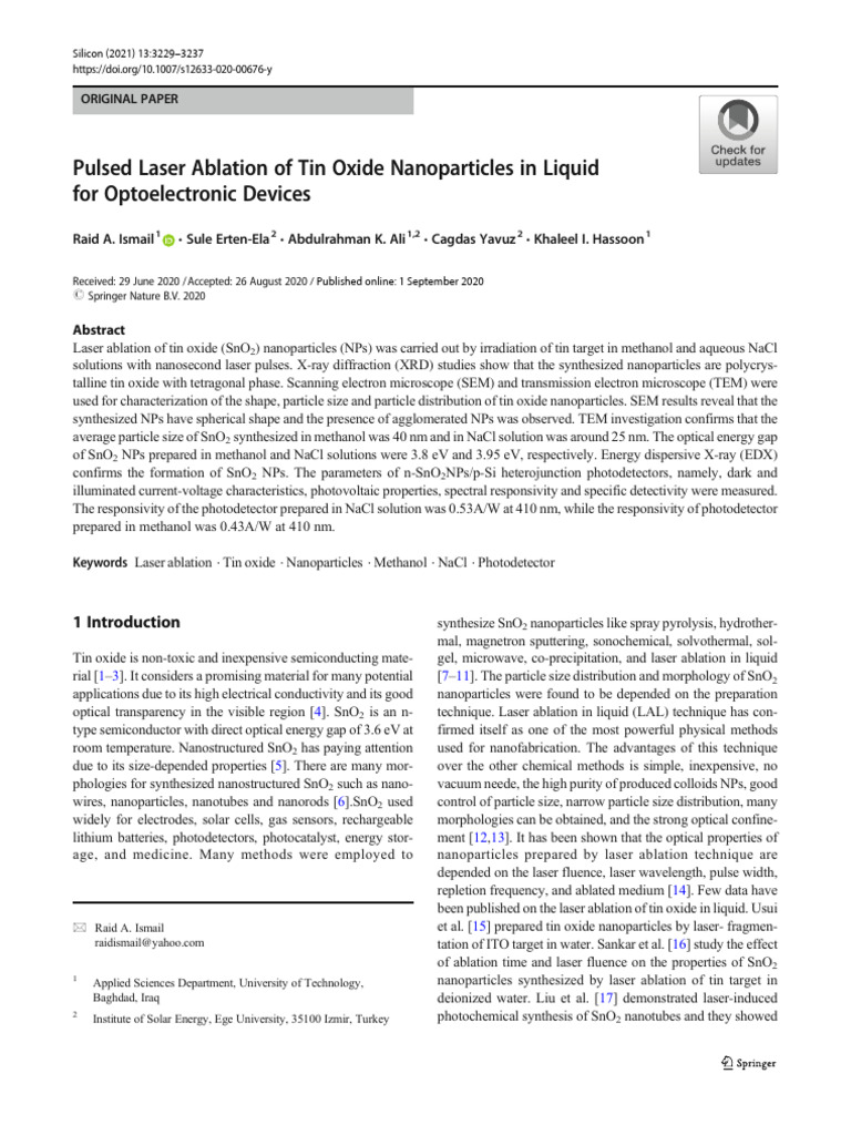 Laser Ablation of Tin Oxide Nanoparticles | PDF | Nanoparticle | Laser