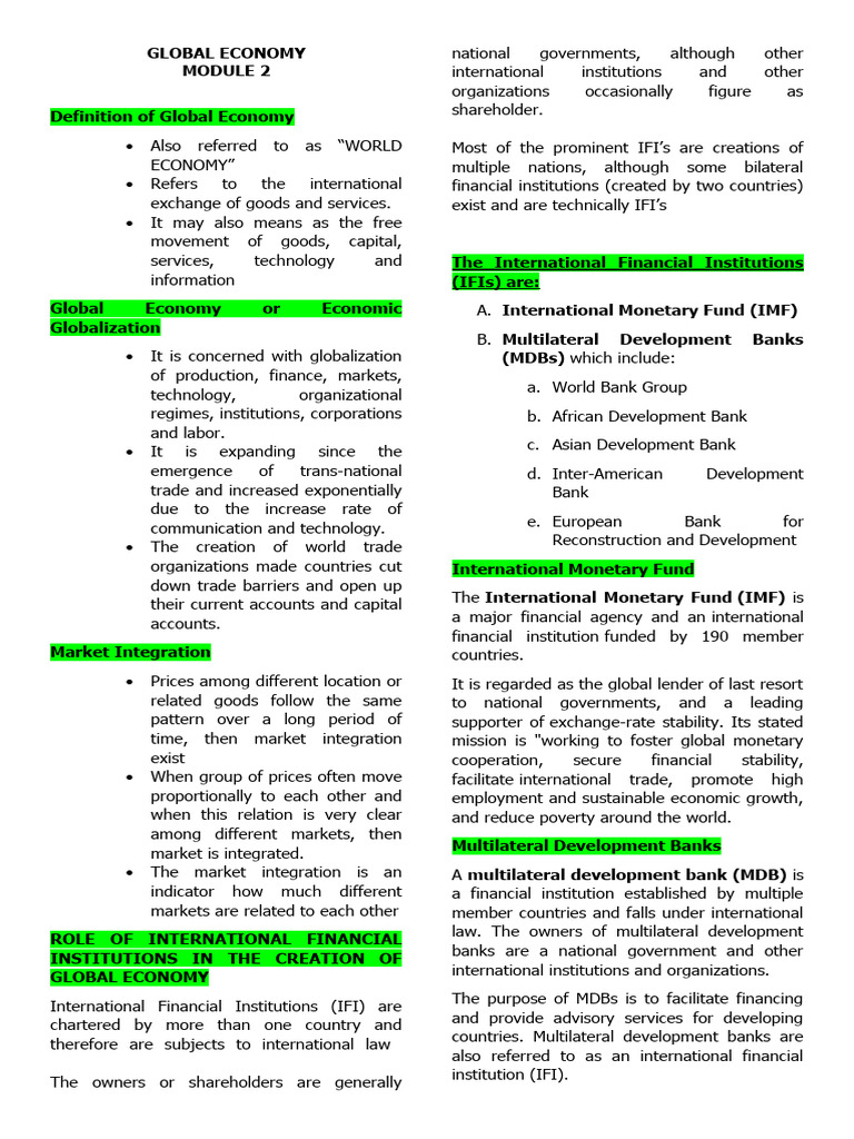 Role of IFIs in Global Economy | PDF | International Financial ...