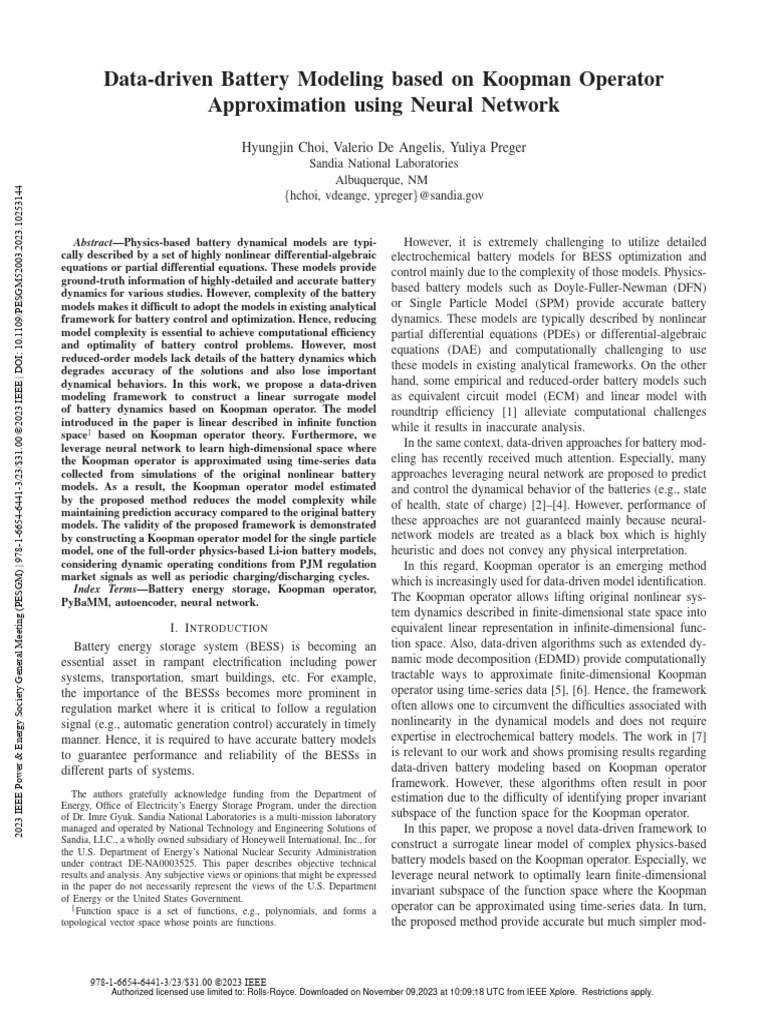 Choi PESGM 2023 Data-Driven - Battery - Modeling - Koopman - Operator ...