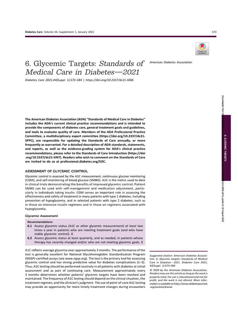 Glycemic Targets in Diabetes Care 2021 | PDF | Glycated Hemoglobin ...