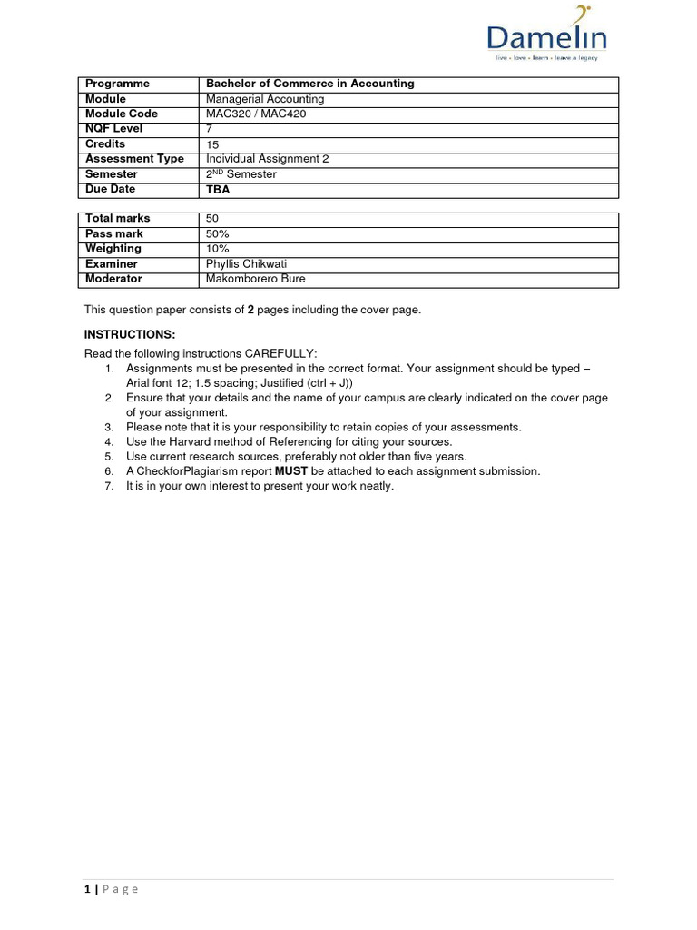 Individual Assignment 2 Managerial Accounting | PDF | Financial ...