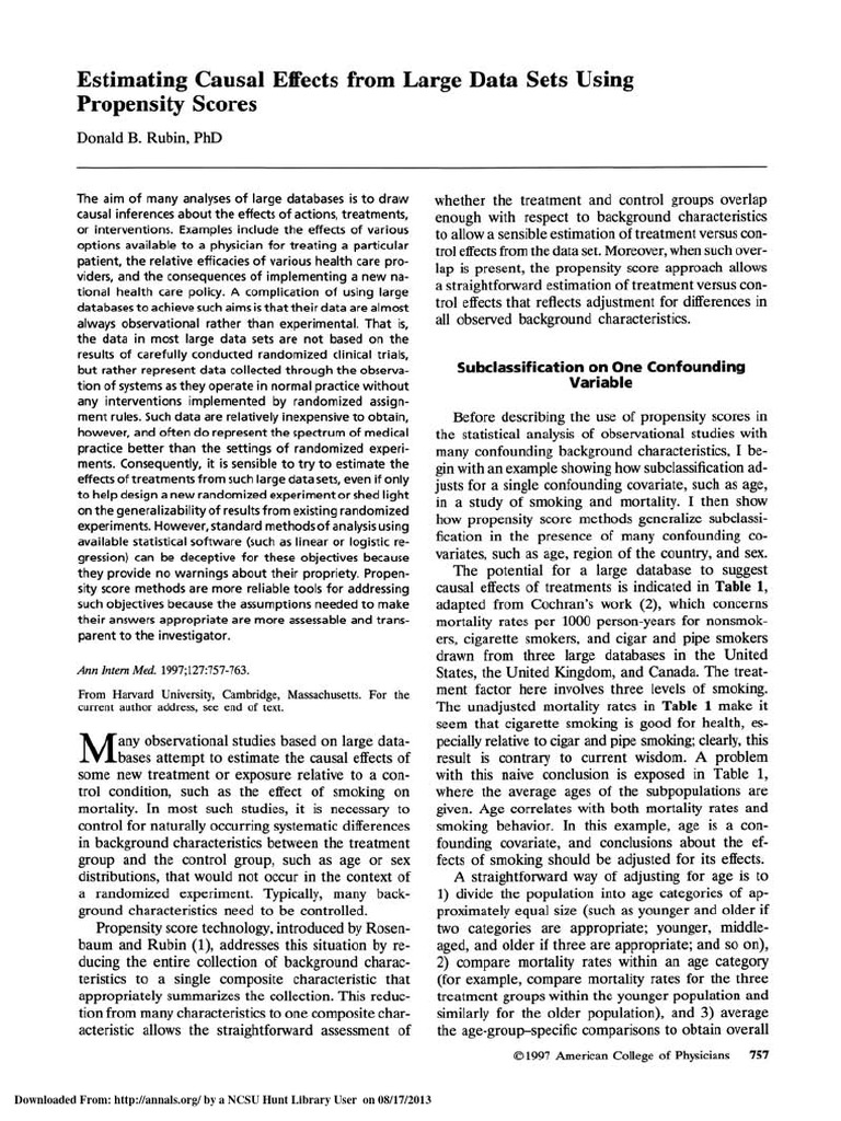 Estimating Causal Effects From Large Data Sets Using Propensity Scores ...