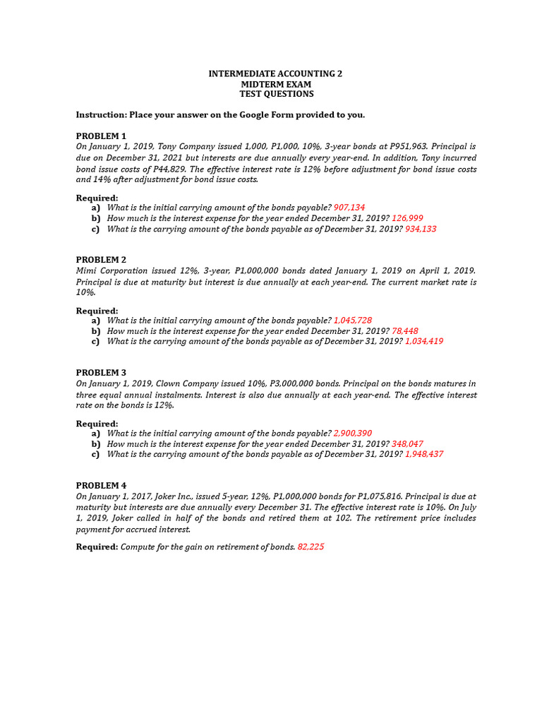 Intermediate Accounting 2 Midterm Exam | PDF