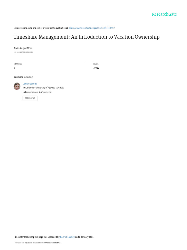Timeshare Management An Introduction To Vacation O | PDF