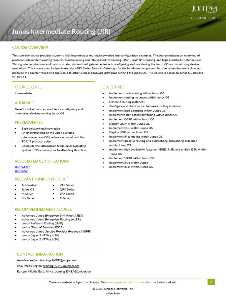 Junos Intermediate Routing Course Overview | PDF | I Pv6 | Routing
