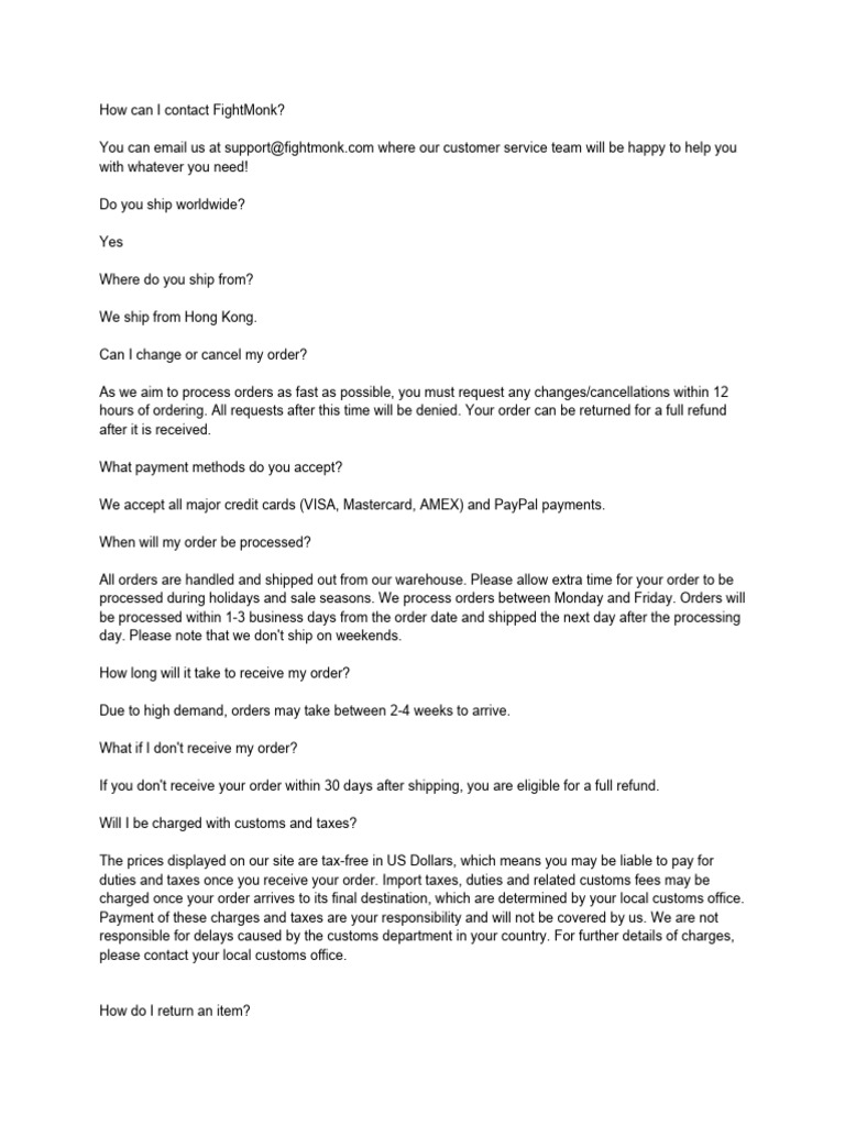 FightMonk Customer Service Guide | PDF | Credit Card | Payments