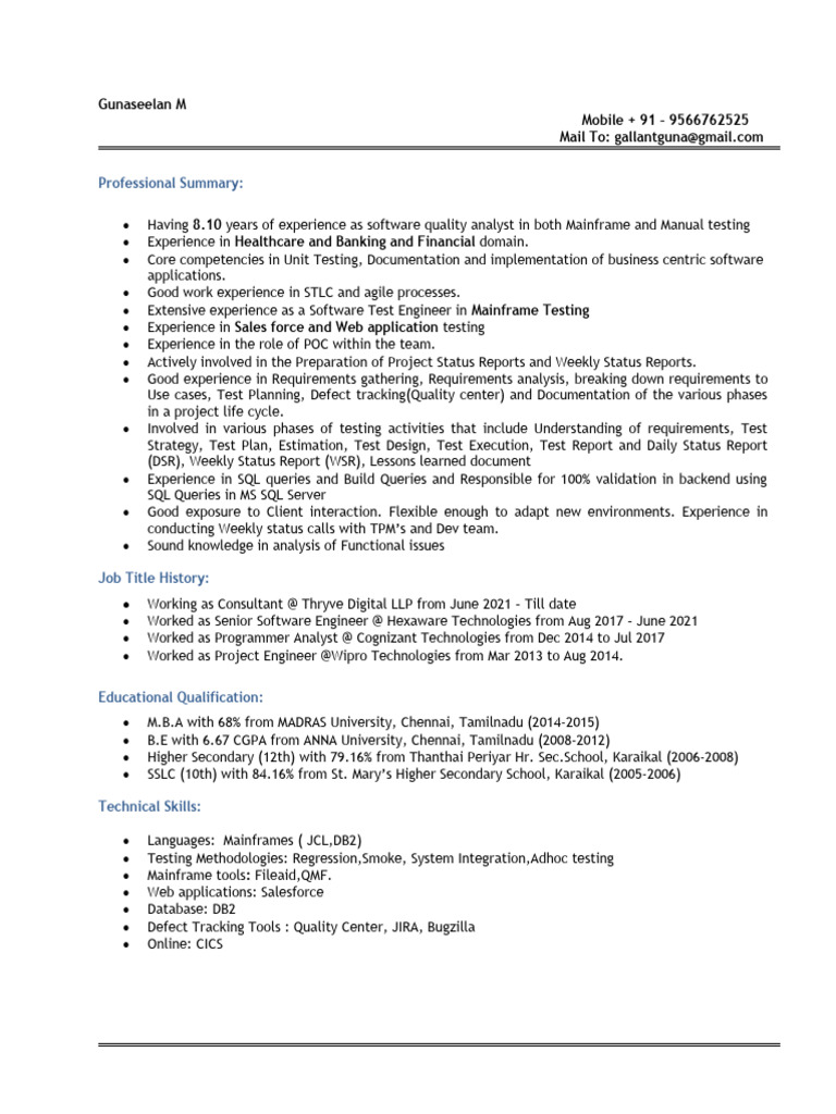 Software Quality Analyst Resume | PDF | Software Testing | Unit Testing