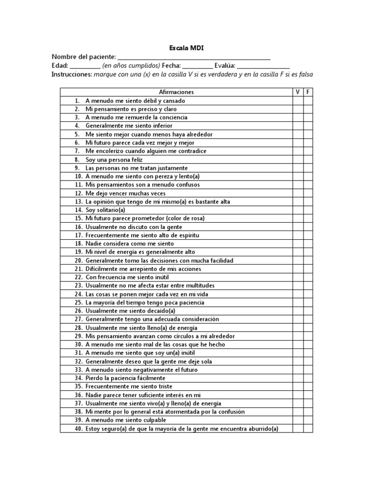 Escala MDI de Autoestima y Estado Emocional | PDF | Toma de decisiones ...