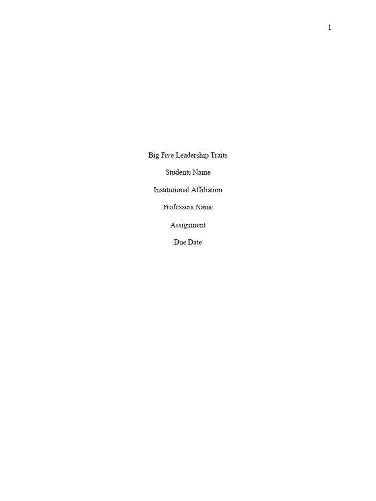 Big 5 Leadershiptraits PDF Leadership Extraversion And Introversion