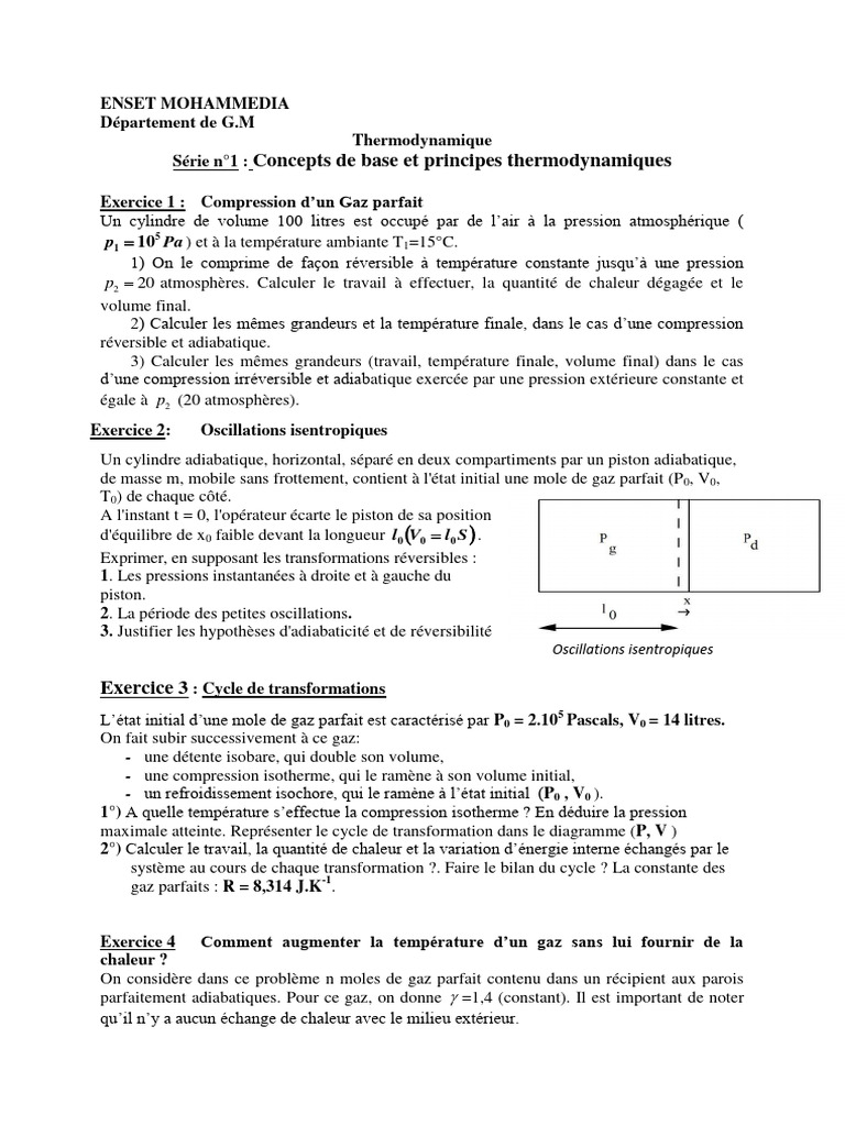Exercices de thermodynamique avancée | PDF | Chaleur | Thermodynamique
