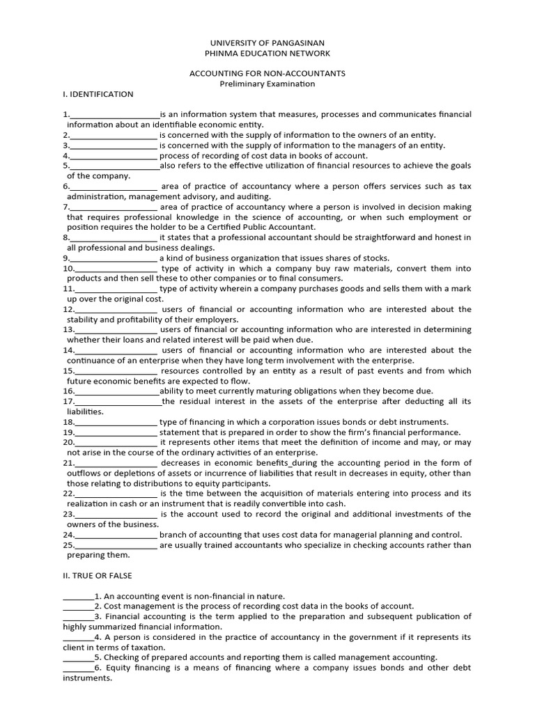 Accounting for Non-Accountants Exam | PDF | Equity (Finance) | Accounting