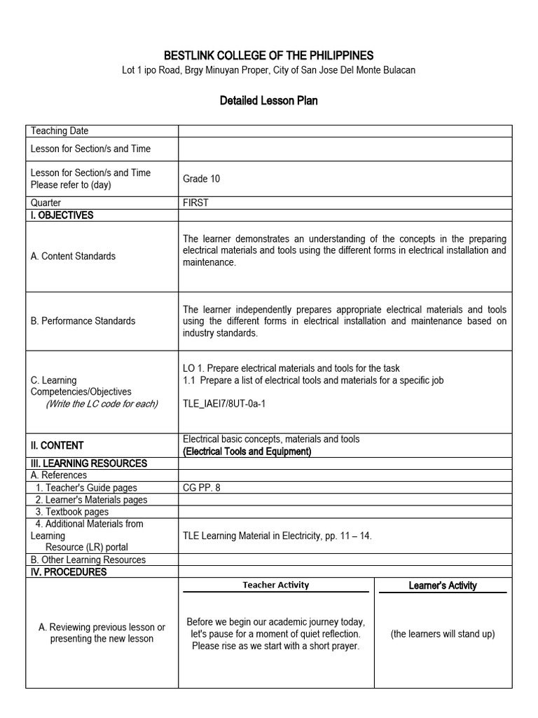 Eim Detailed Lesson Plan Gac | PDF | Voltage | Electrical Resistance ...
