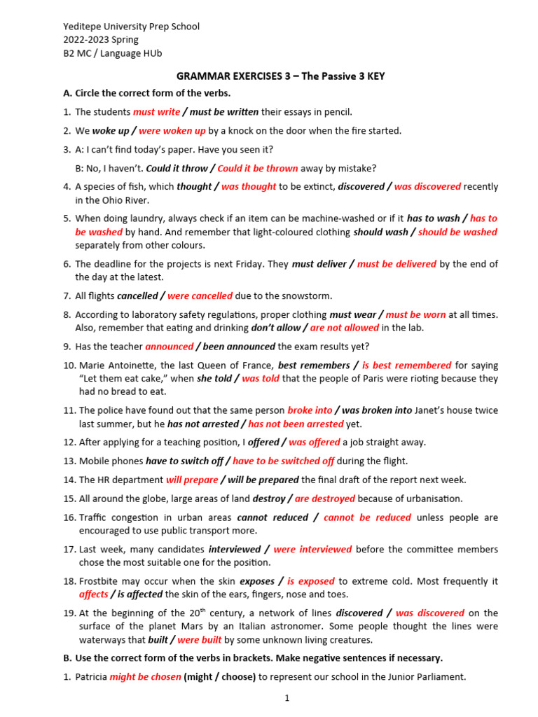 Passive Voice Grammar Exercises Key | PDF | Foreign Language Studies