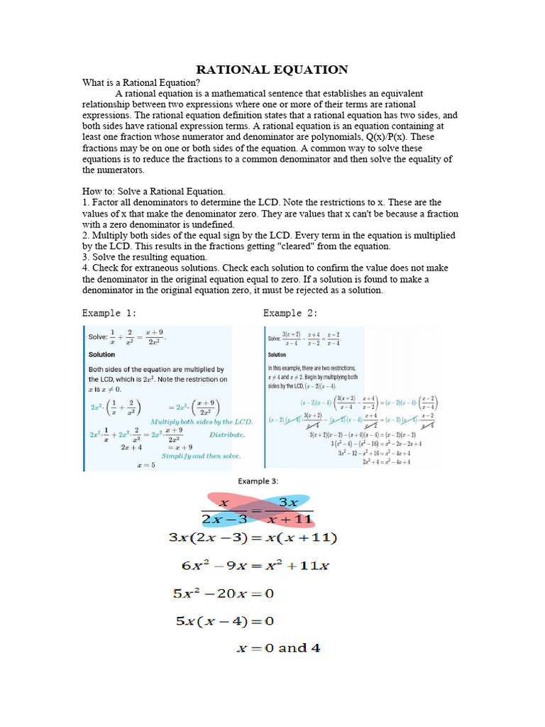 Rational Equation and Inequalities Calculus 1 | PDF