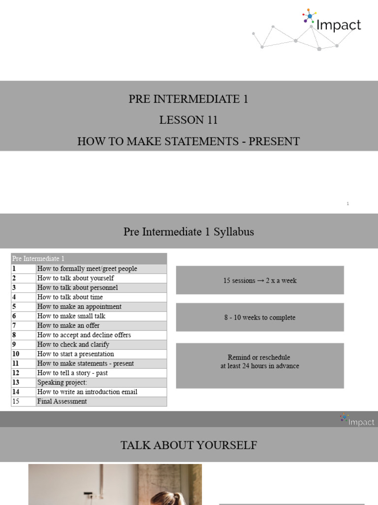  impact pre inter 1 lesson 11 how to make statements present
