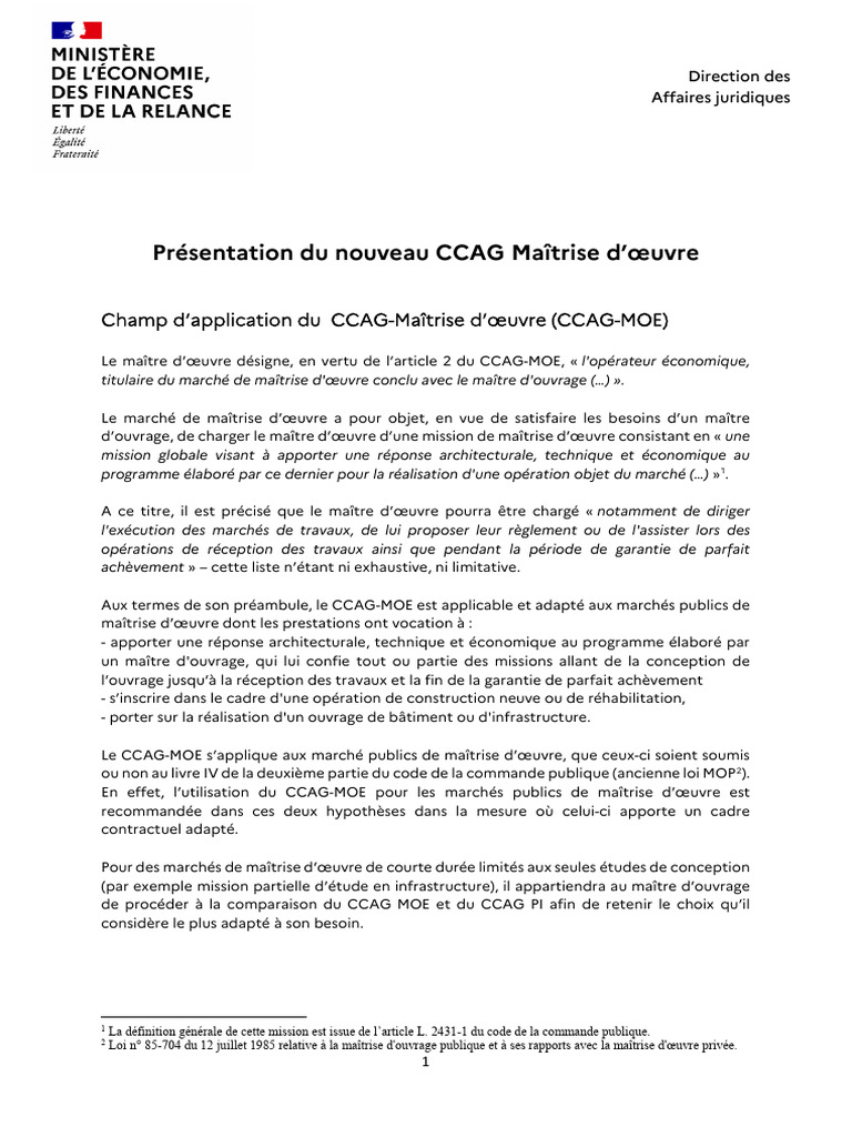 Présentation du CCAG Maîtrise d'œuvre | PDF
